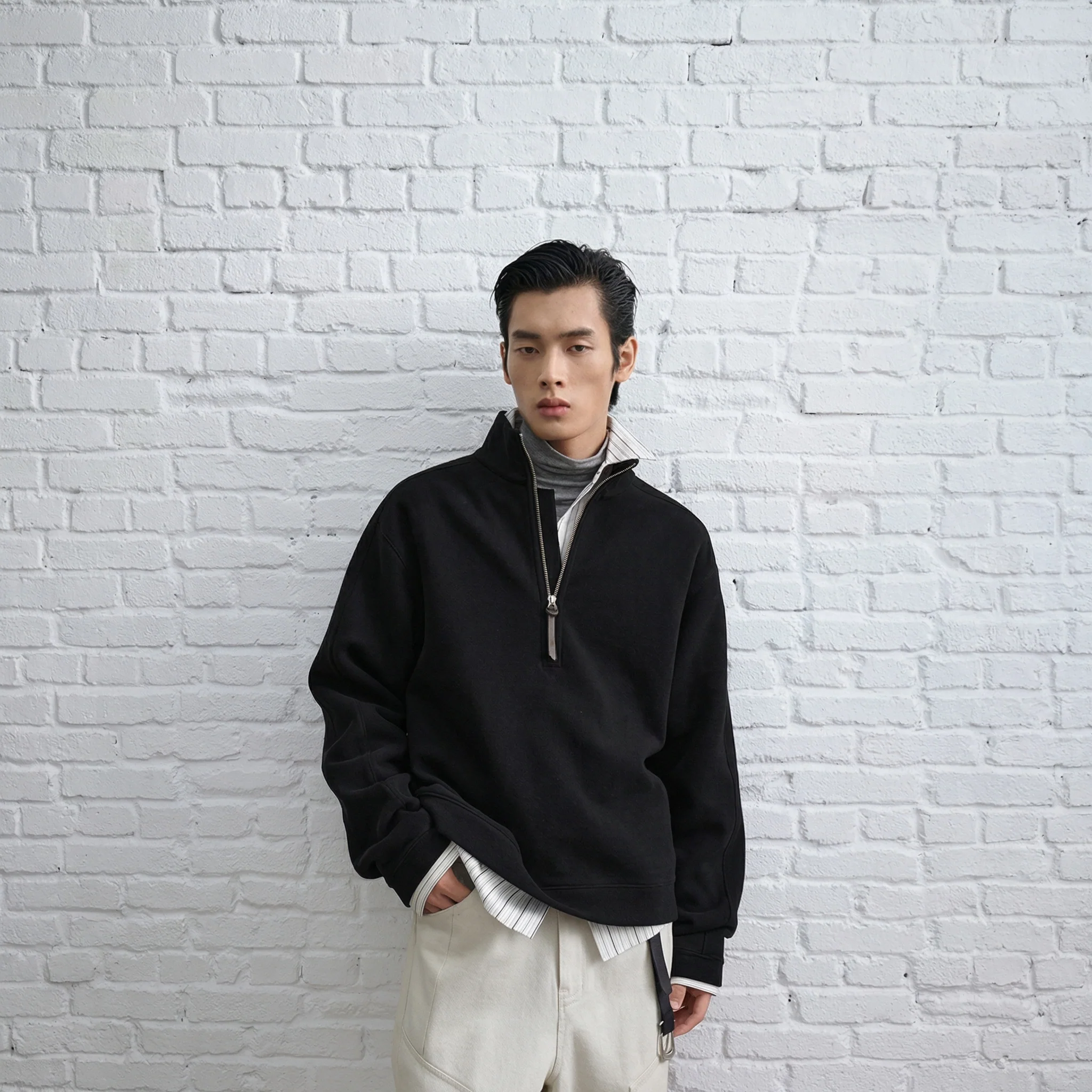 Wool-Blend Stand-Collar Half-Zip Sweatshirt - Image 4