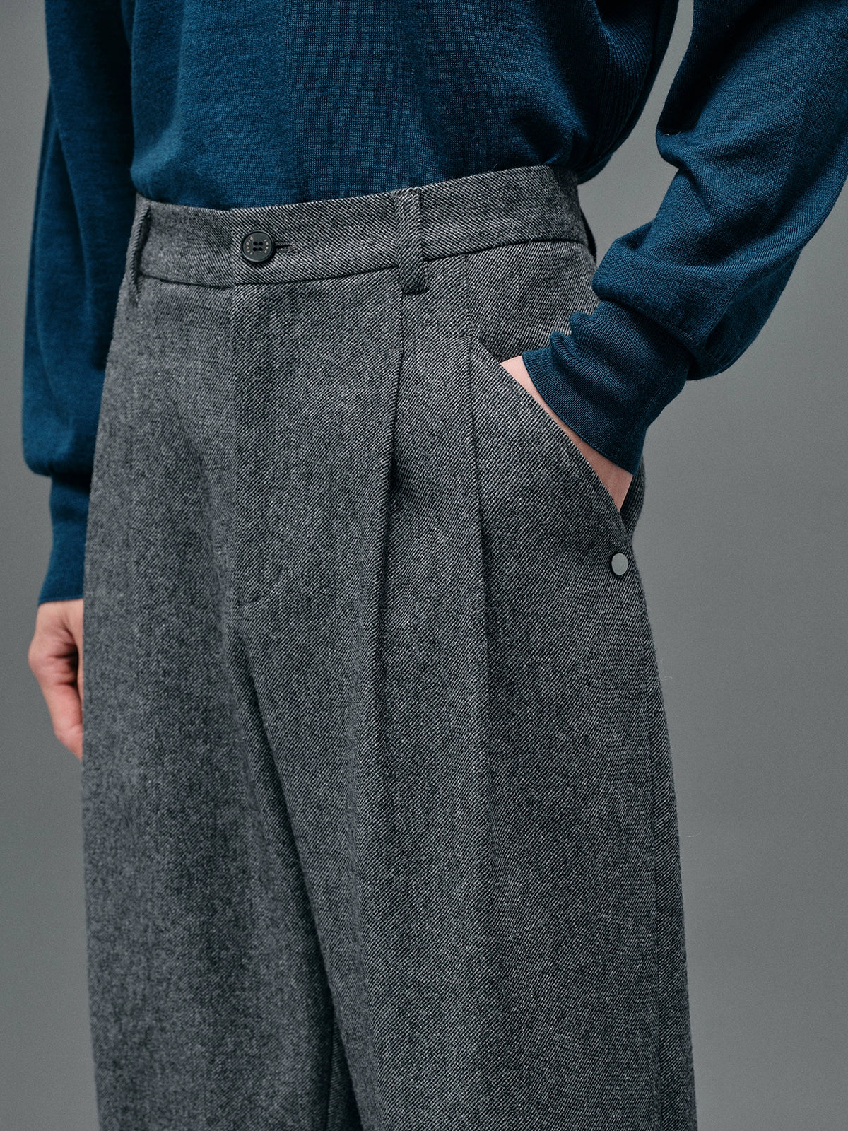 Wool Blend Wide-Leg Trousers - Image 2