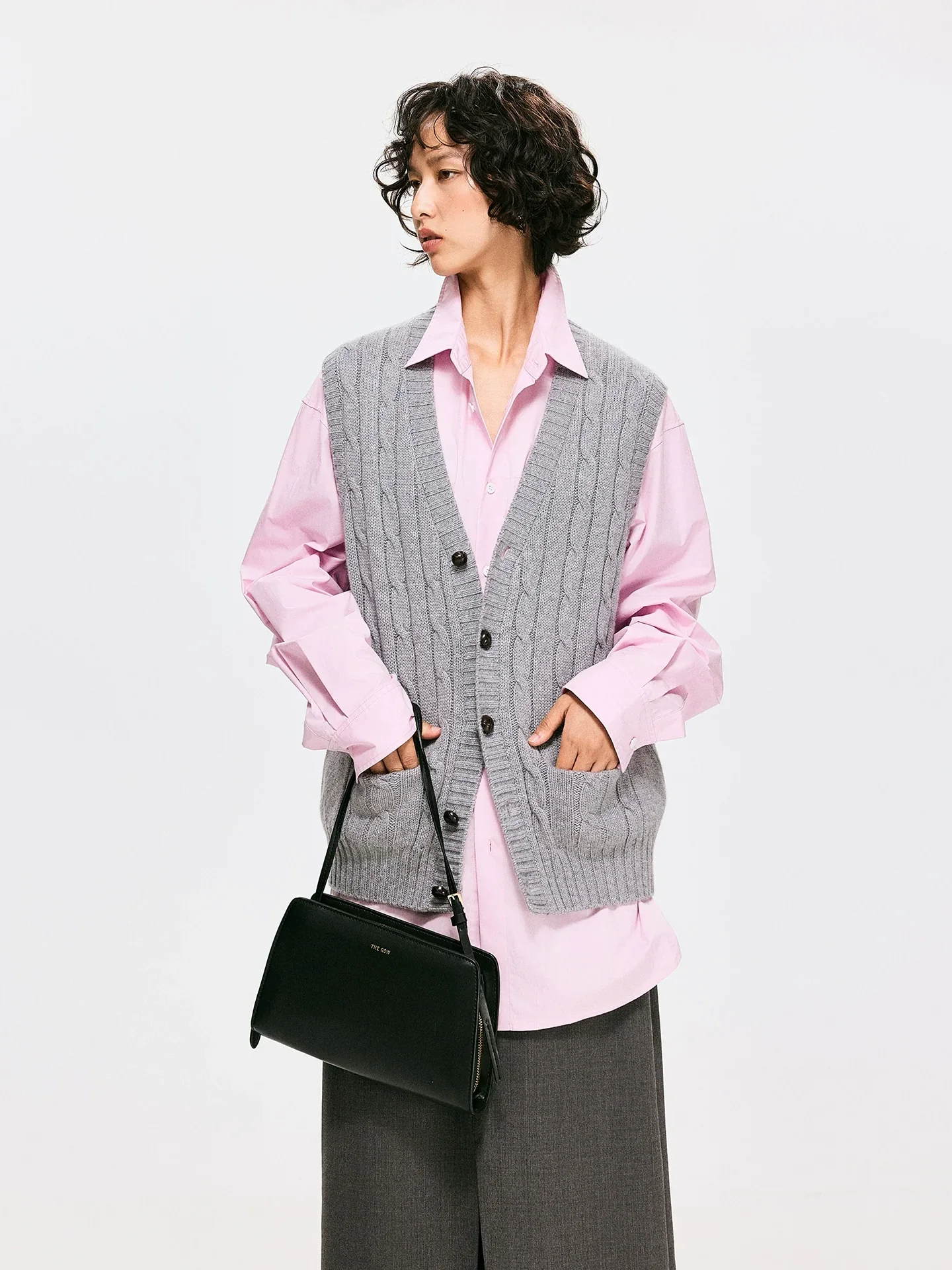 Wool Cable-Knit V-Neck Vest