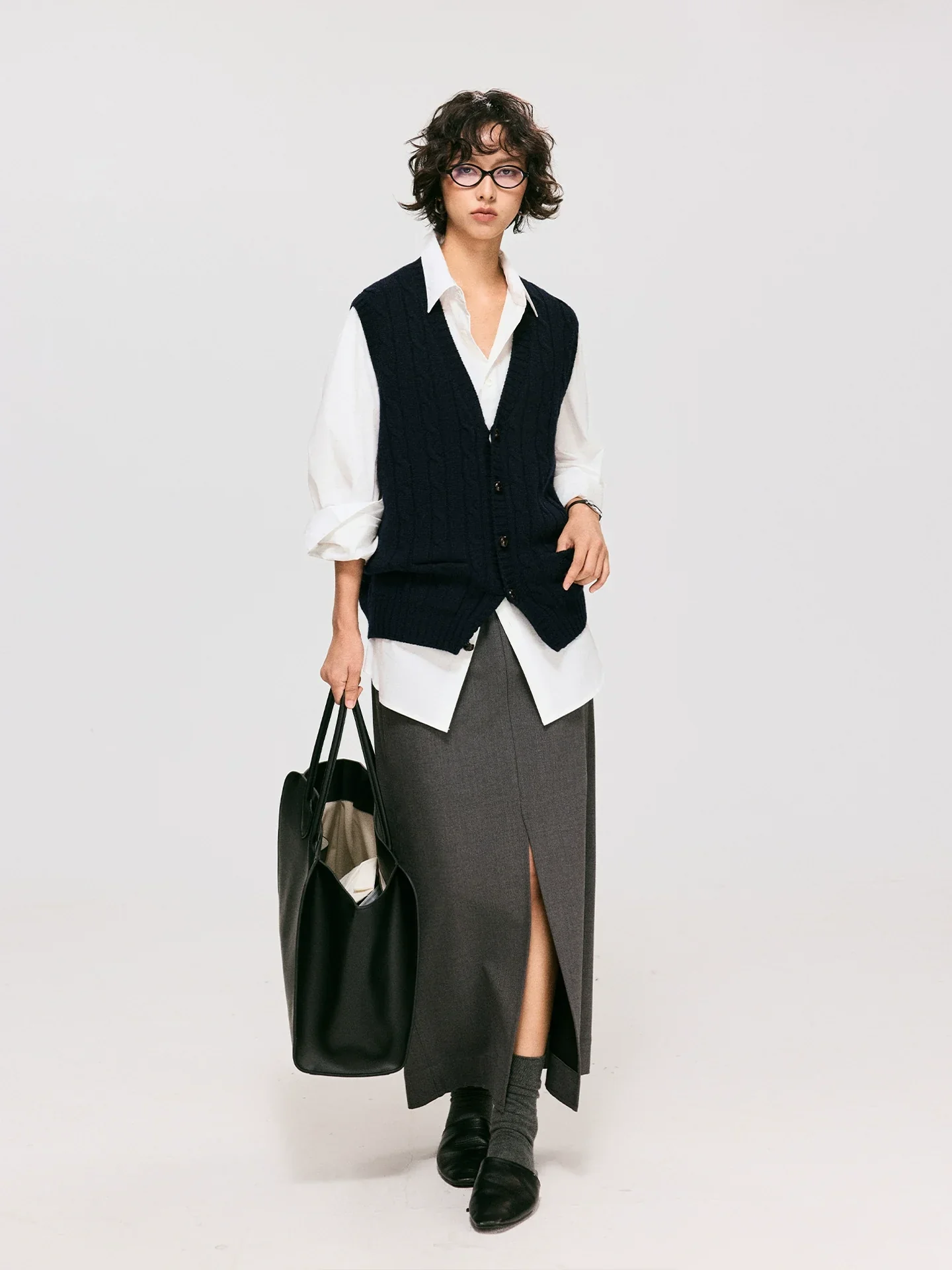 Wool Cable-Knit V-Neck Vest - Image 3