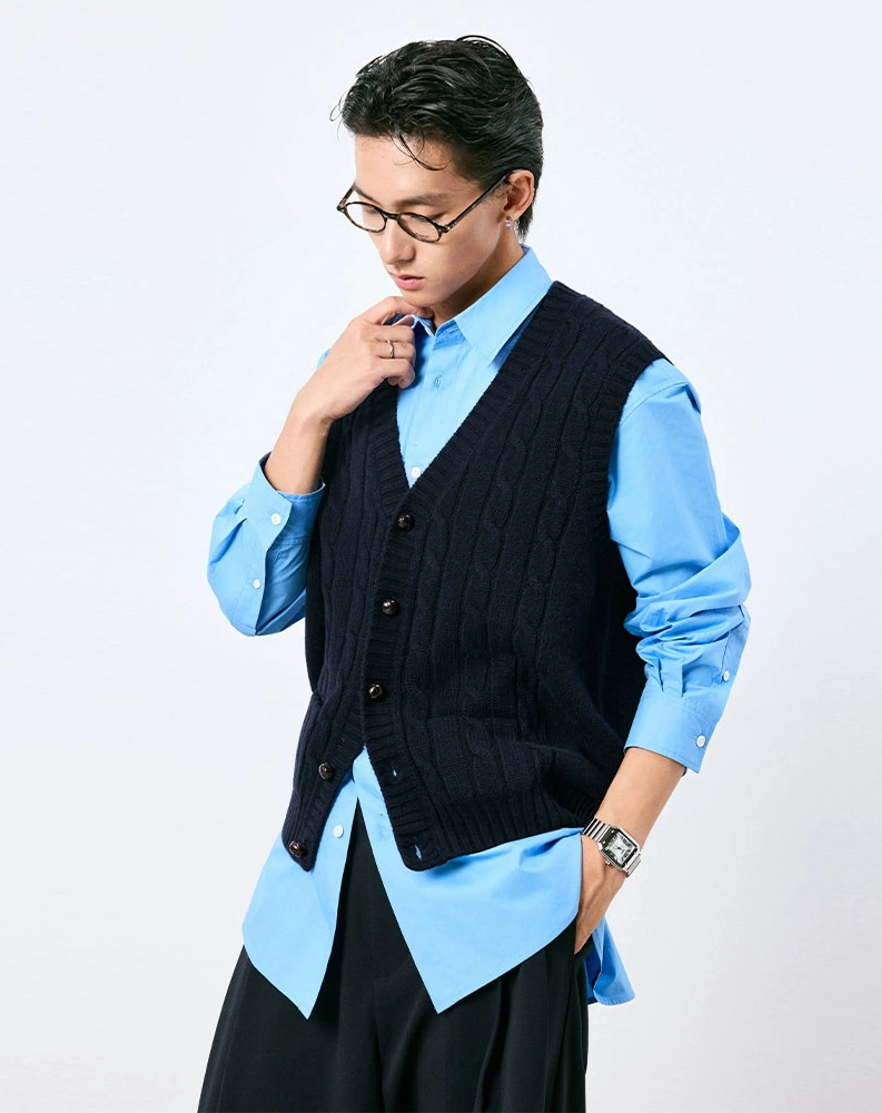 Wool Cable-Knit V-Neck Vest - Image 6