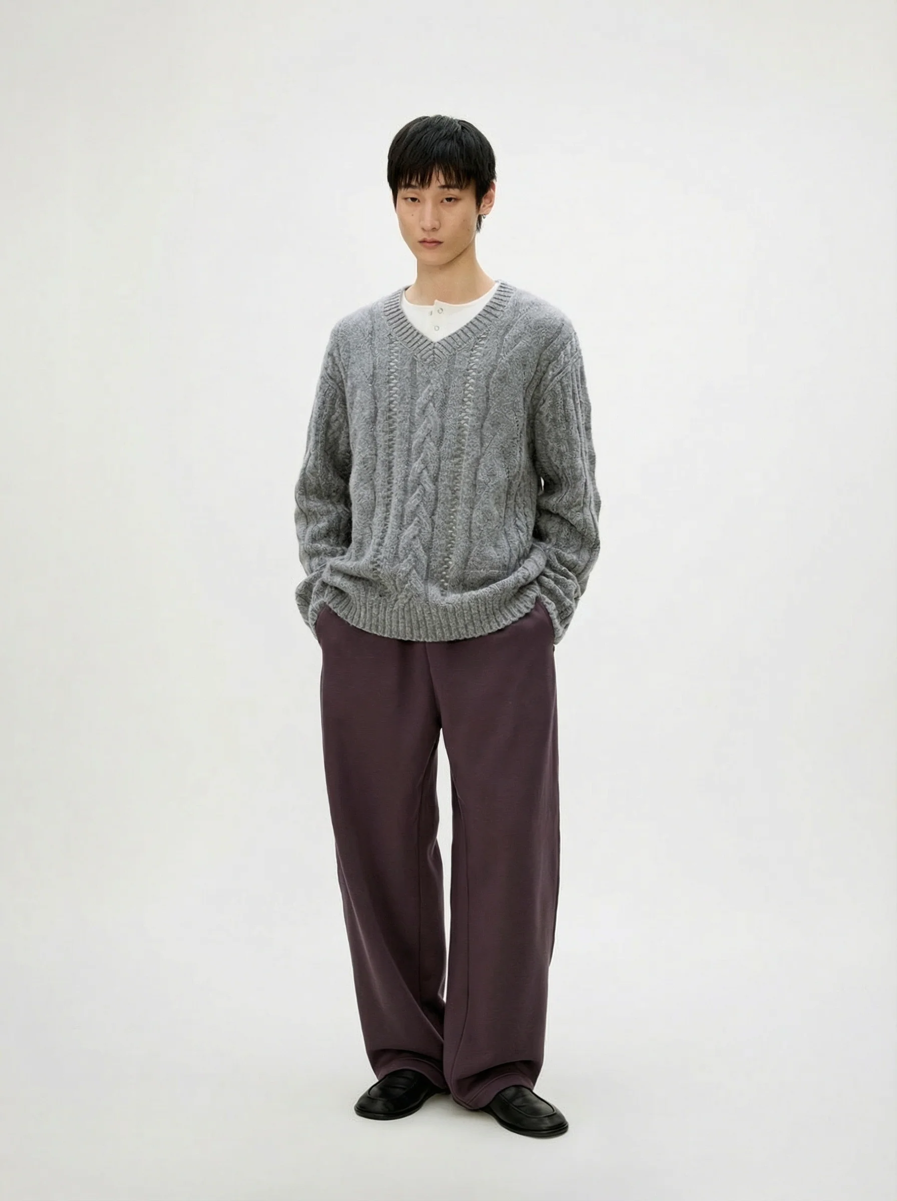 Wool Cable V-Neck Sweater - Image 5
