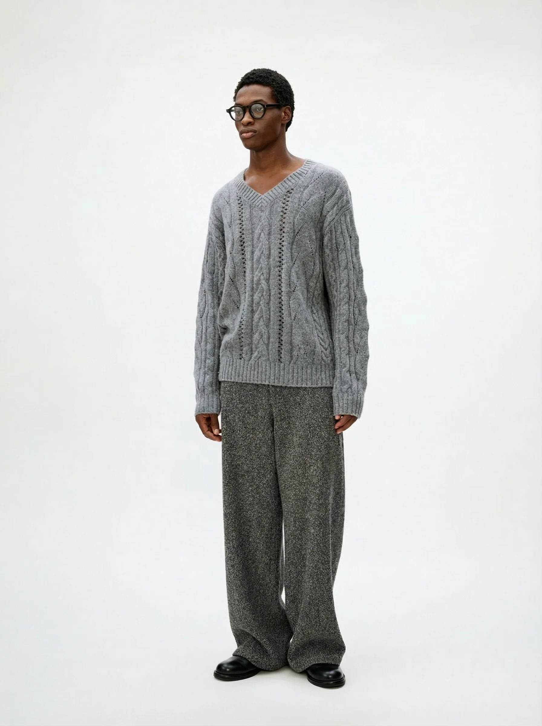 Wool Cable V-Neck Sweater - Image 7