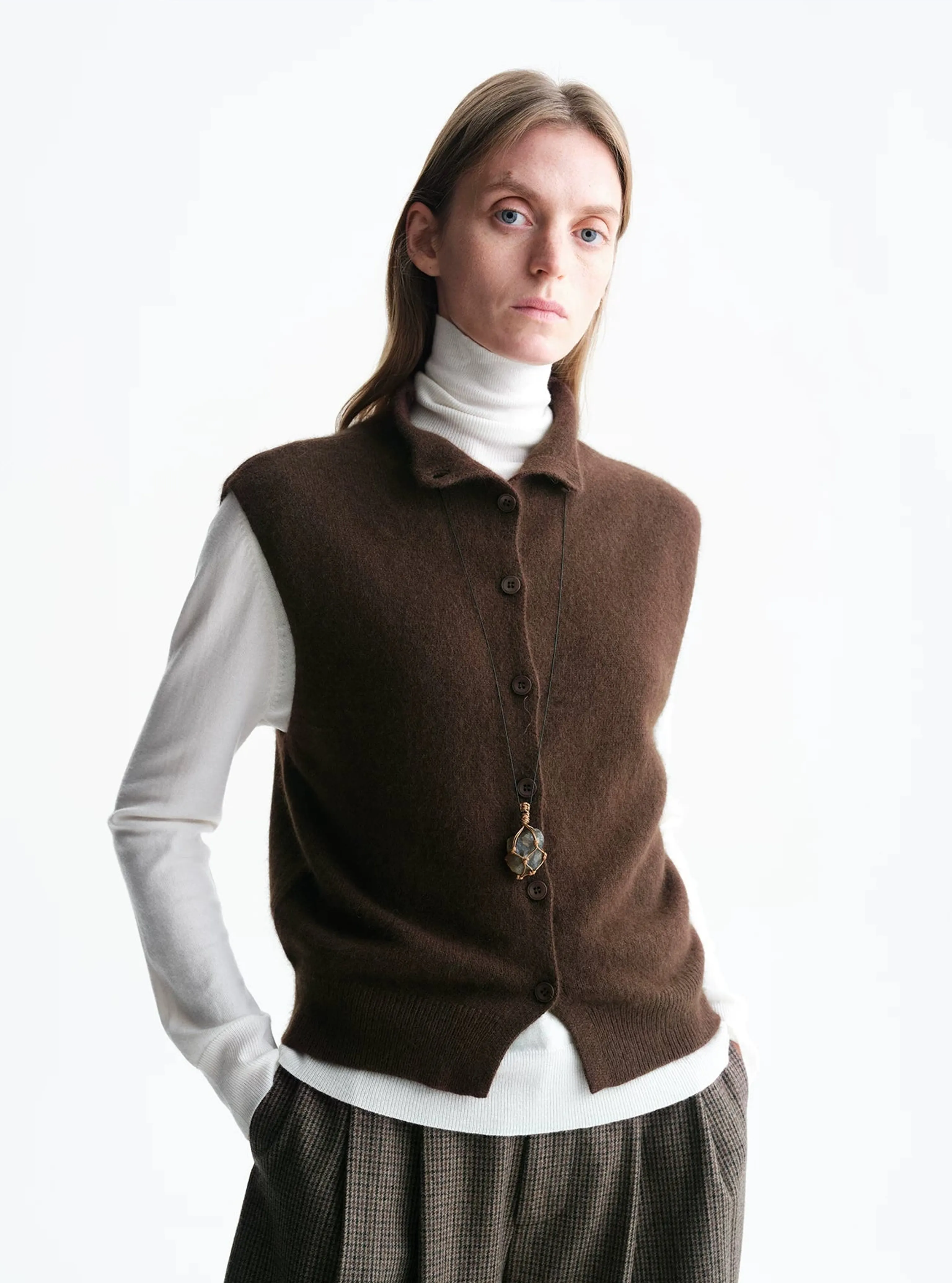 Wool-Cashmere Stand Collar Knit Vest - Image 7
