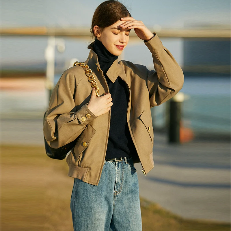 Wool-Cotton Stand-Collar Cropped Jacket - Image 2