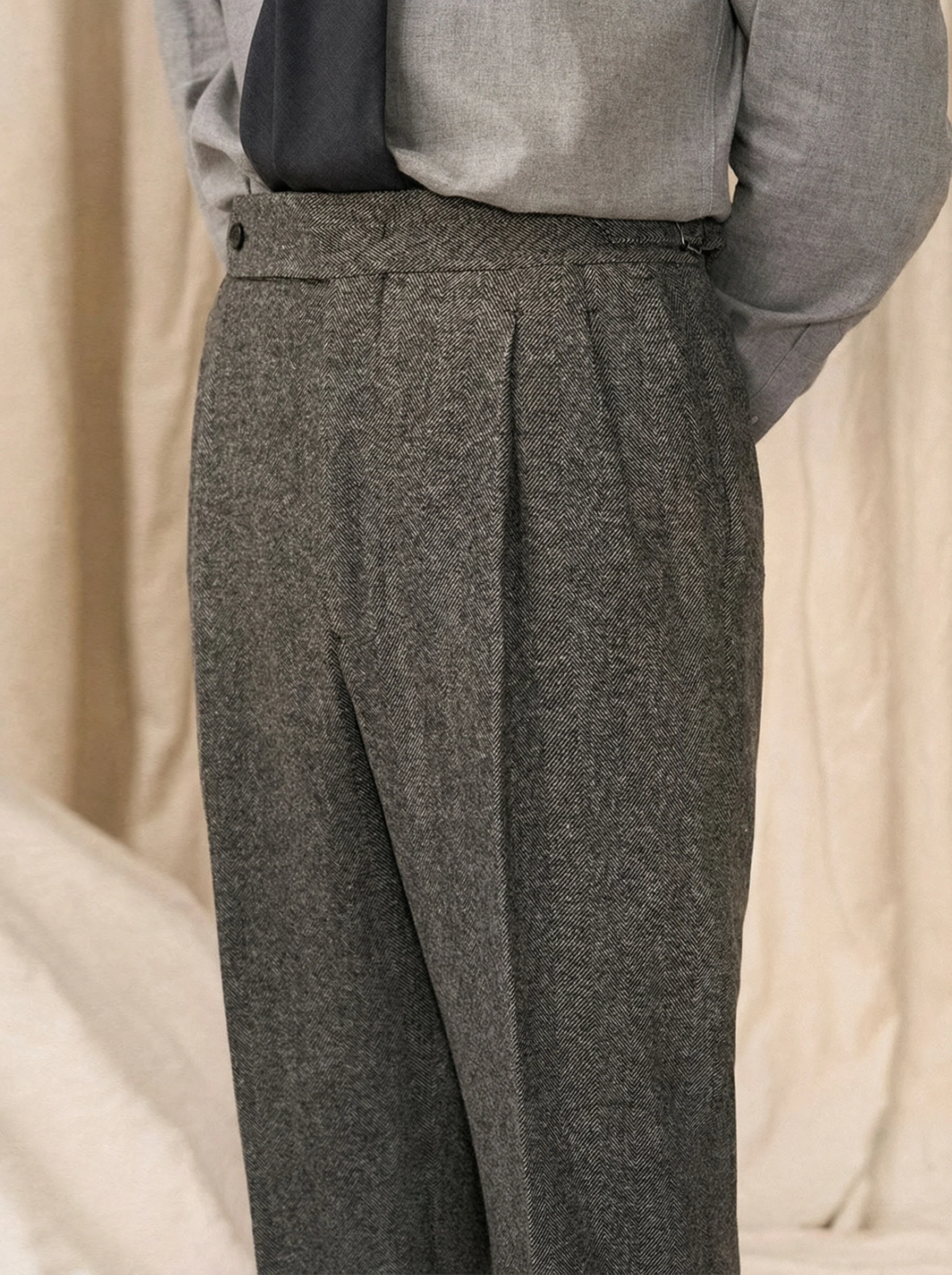 Wool Herringbone Trousers - Image 2