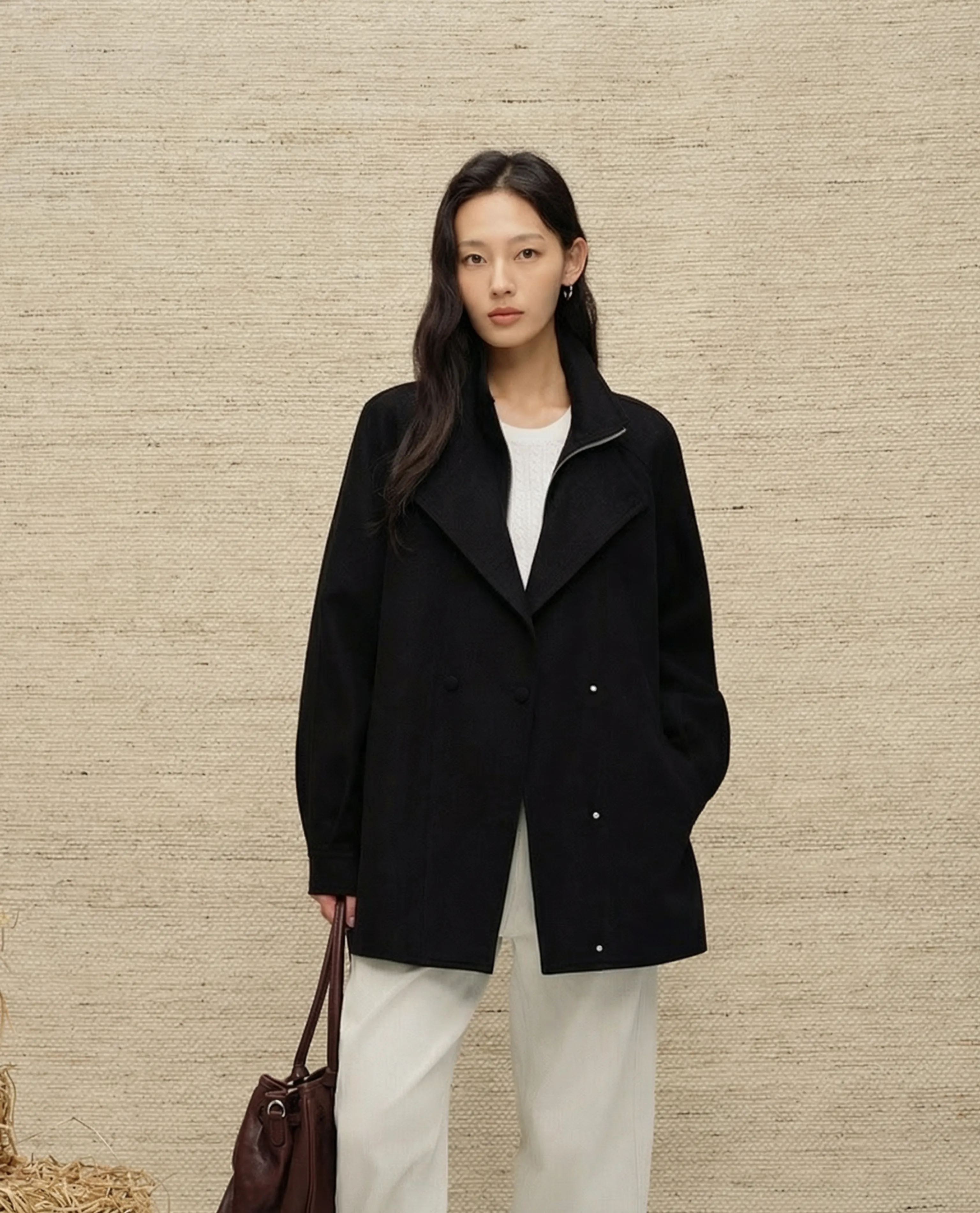 Wool-Linen Convertible Collar Belted Jacket - Image 6