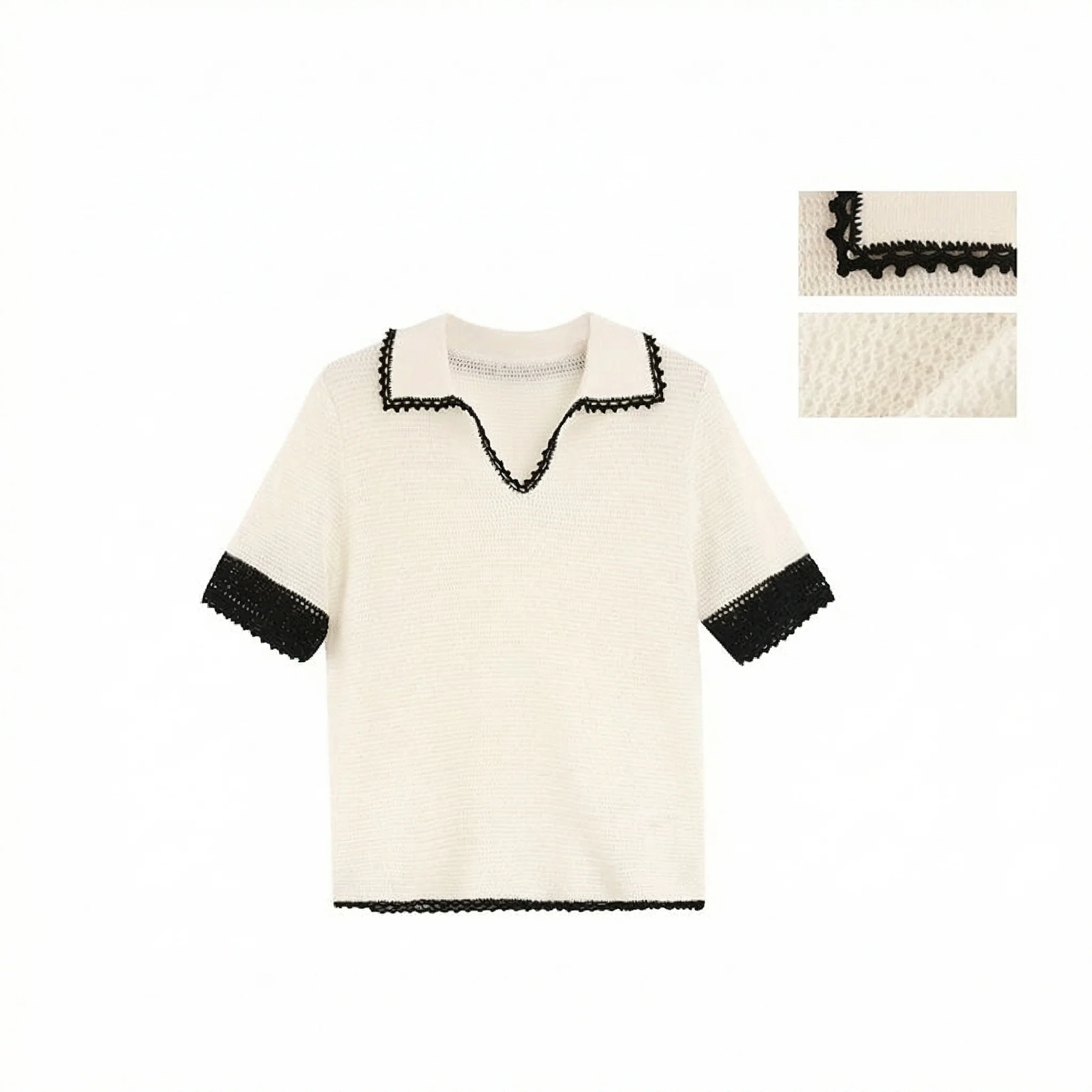 Wool-Linen Crochet Polo Sweater - Image 6