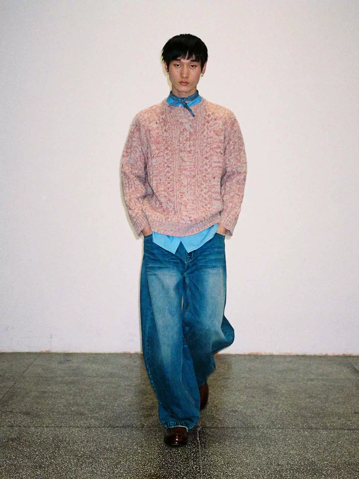 Wool Nep Cable Crewneck Sweater