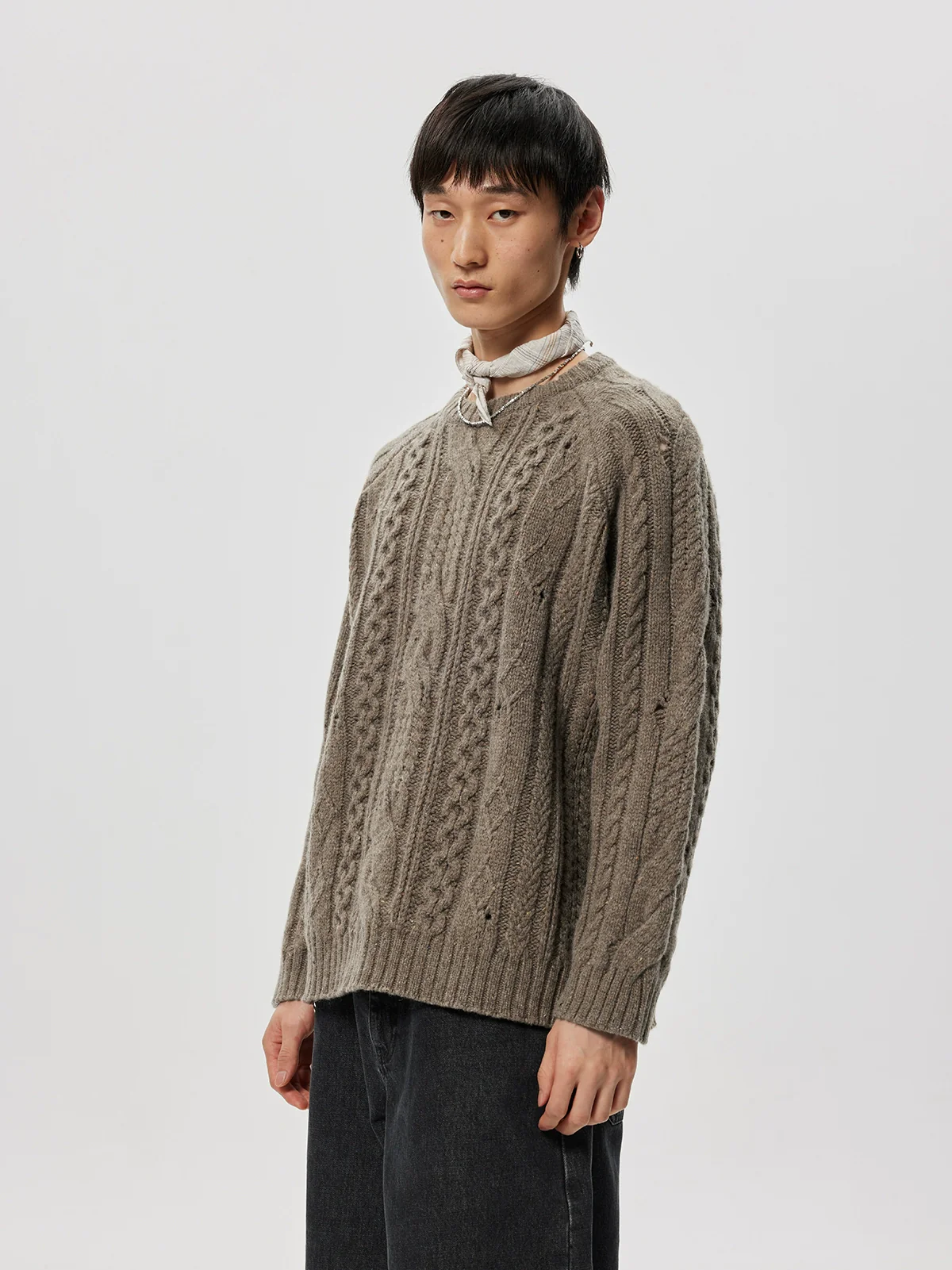 Wool Nep Cable Crewneck Sweater - Image 15
