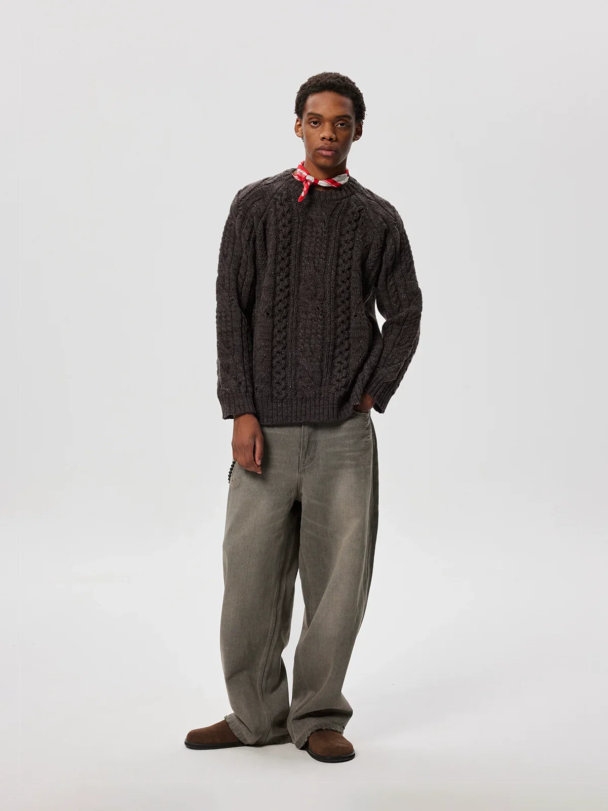 Wool Nep Cable Crewneck Sweater - Image 3