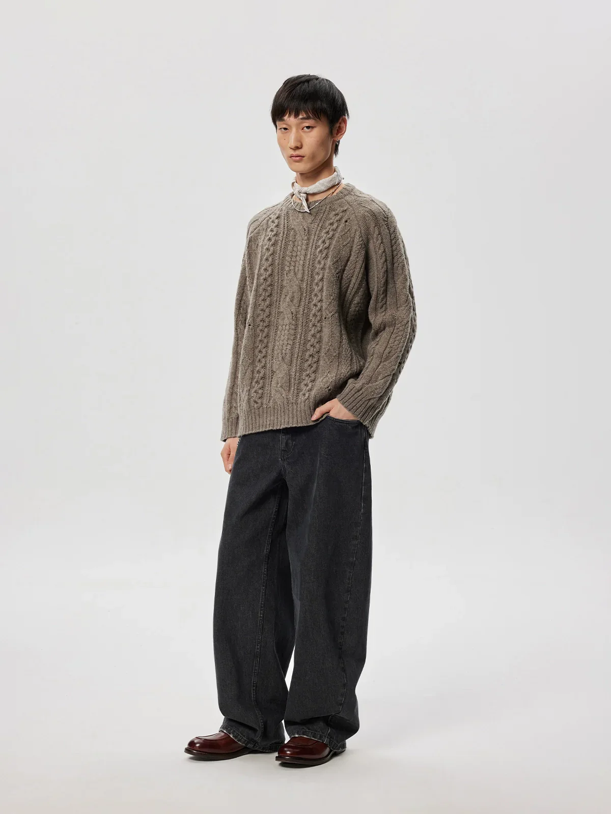 Wool Nep Cable Crewneck Sweater - Image 5