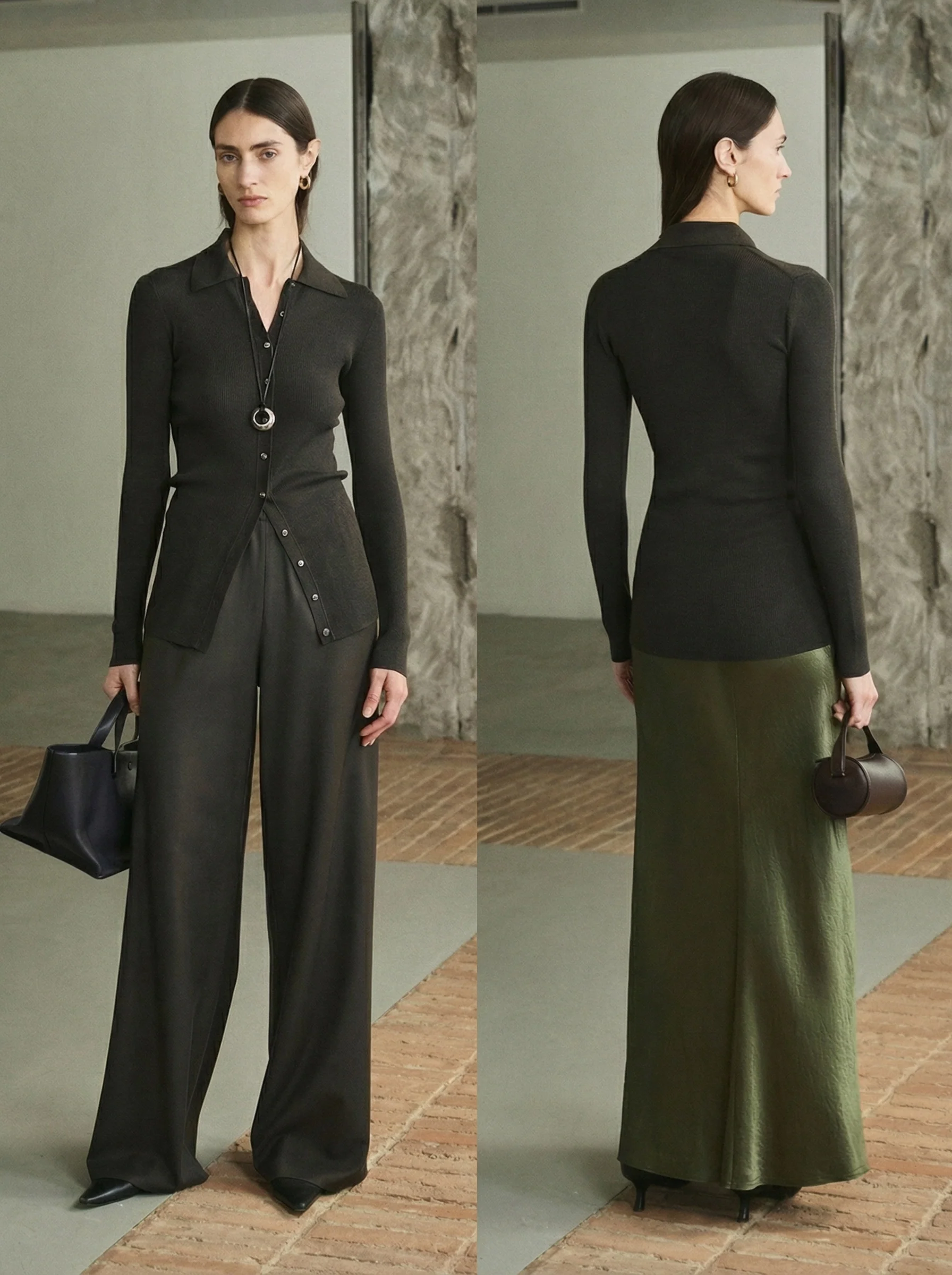Wool-Silk-Cashmere Rib Polo Cardigan - Image 5