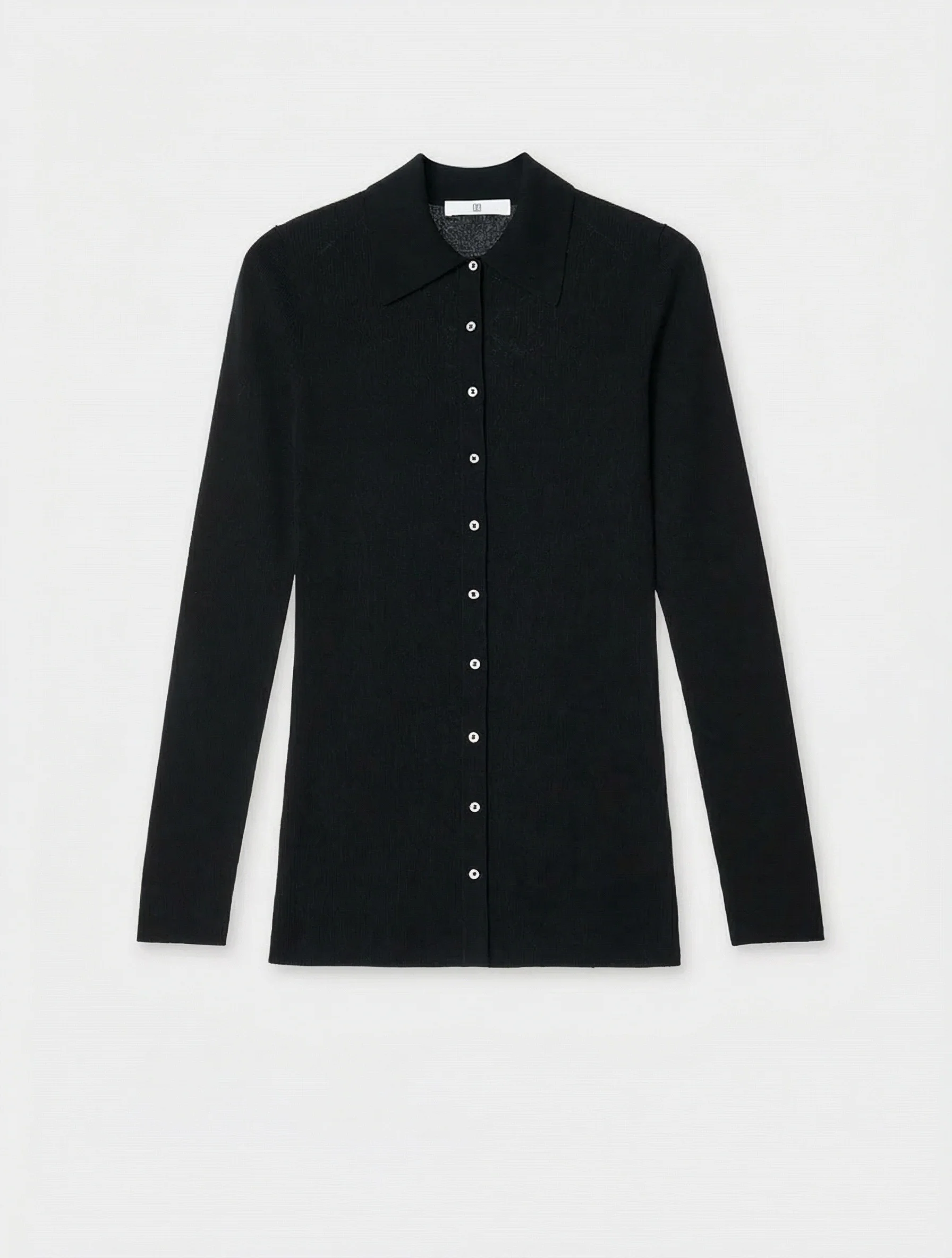 Wool-Silk-Cashmere Rib Polo Cardigan - Image 9