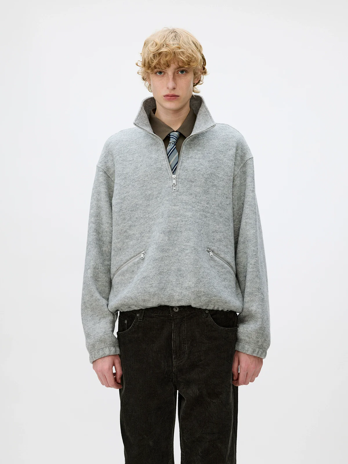 Wool Stand Collar Half-Zip Pullover
