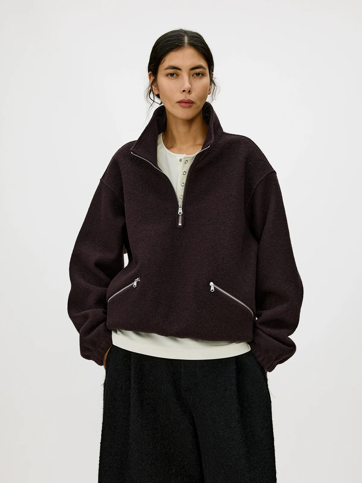 Wool Stand Collar Half-Zip Pullover - Image 2