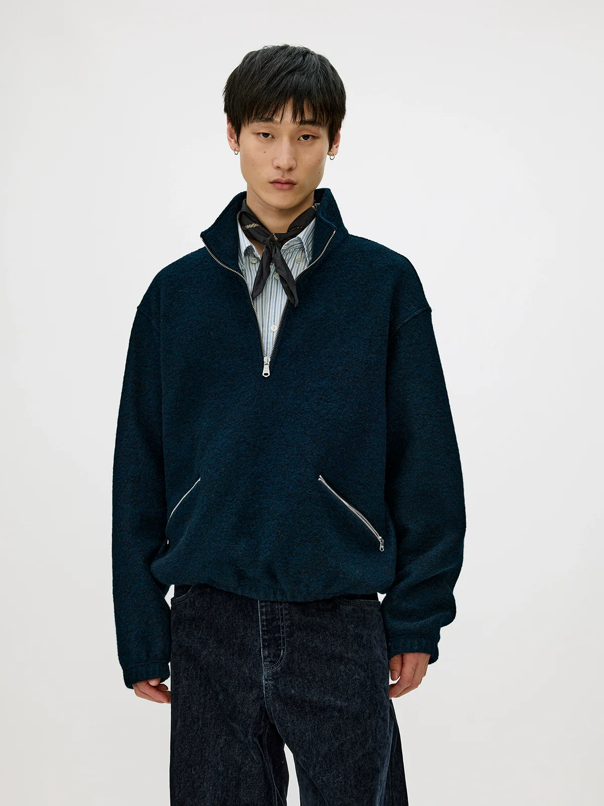 Wool Stand Collar Half-Zip Pullover - Image 3