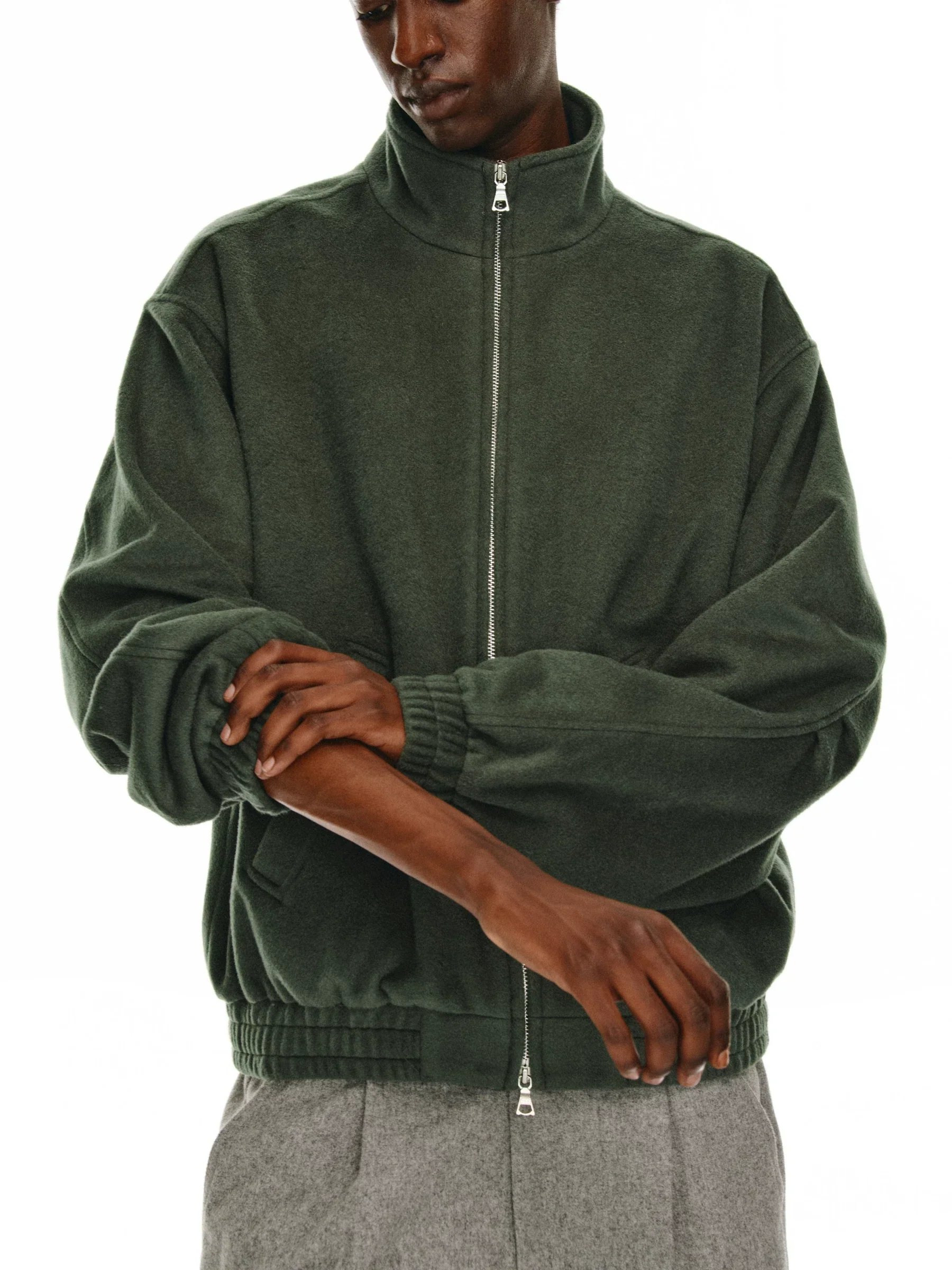 Wool Stand-Collar Zip Jacket