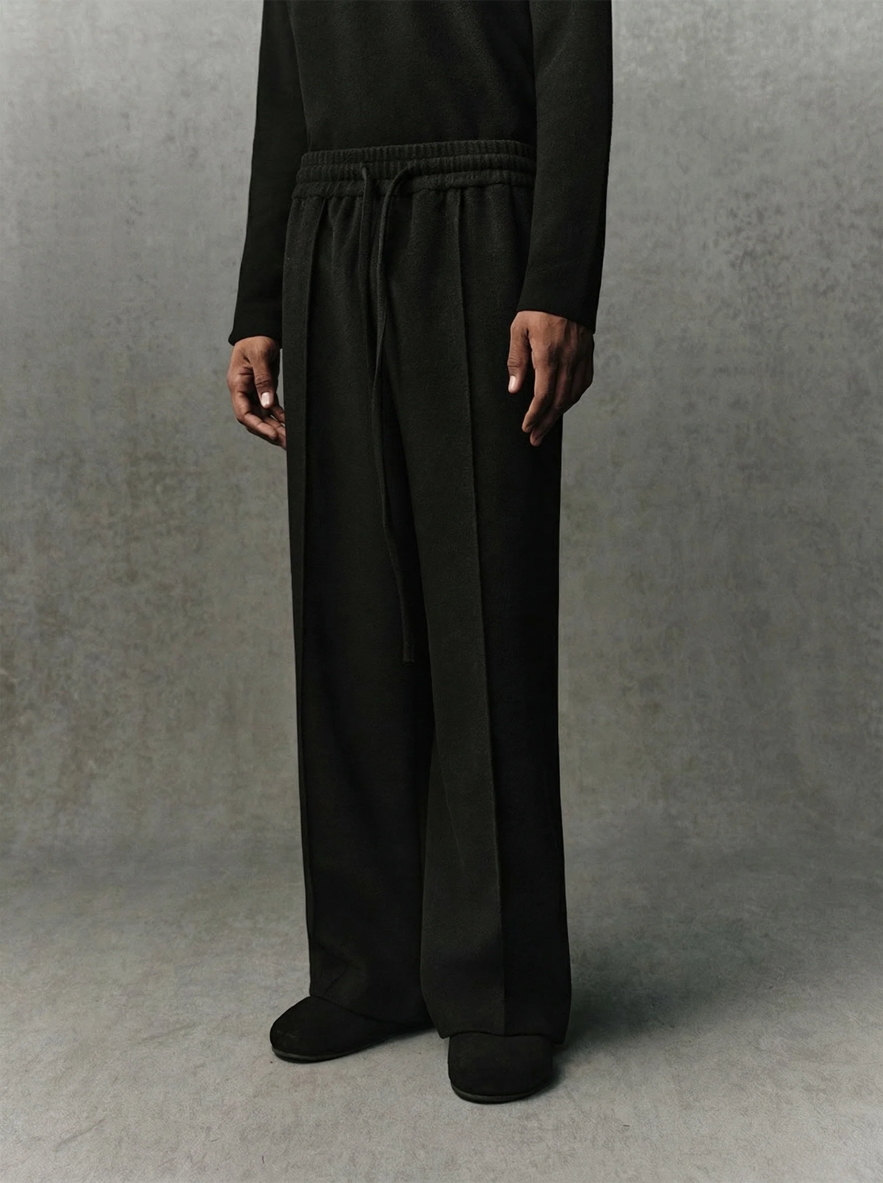 Wool Wide-Leg Drawstring Trousers