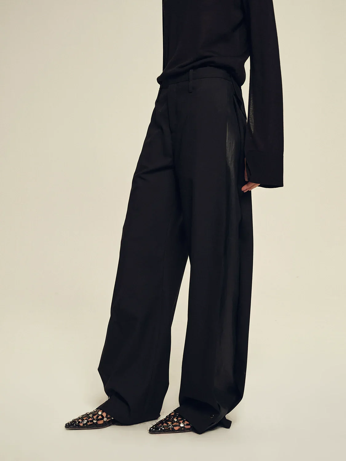 Worsted Wool Snap-Hem Wide-Leg Trousers - Image 3