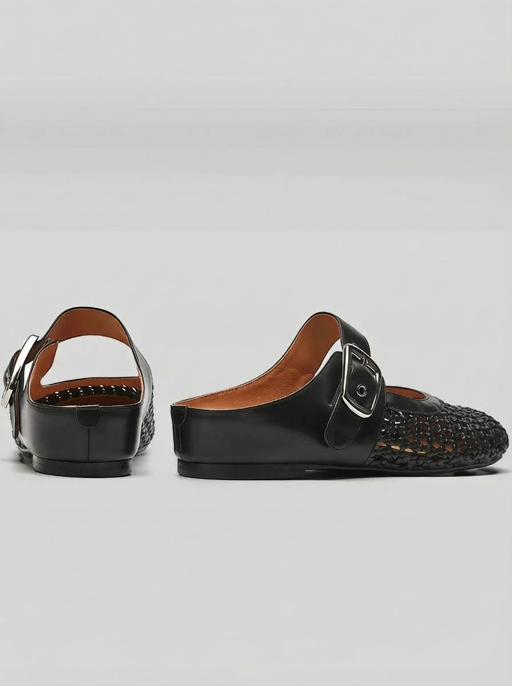 Woven Buckle Mary Jane Mules