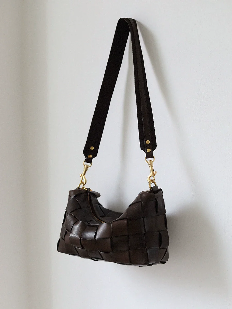 Woven Cowhide Baguette Shoulder Bag - Image 5