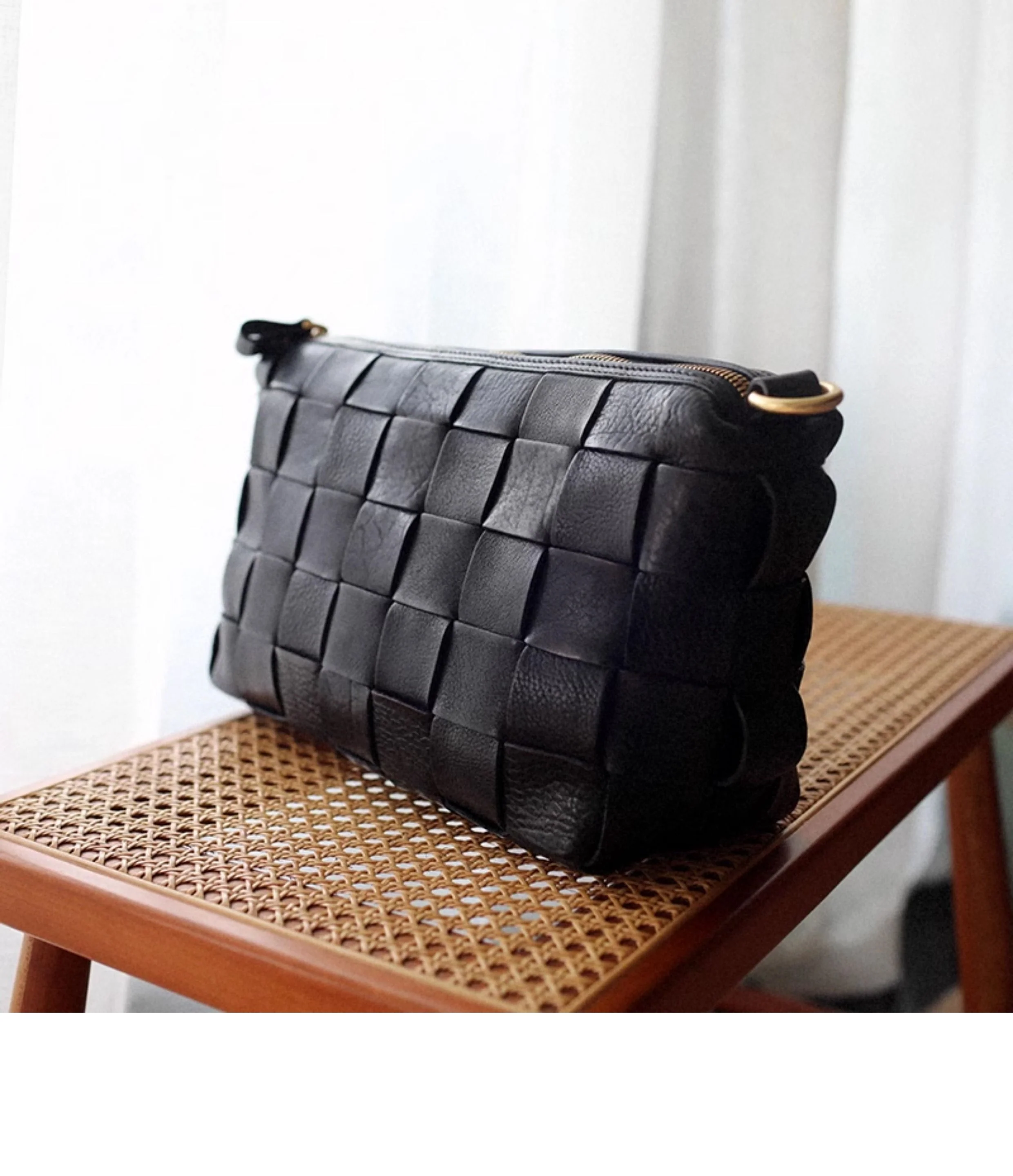 Woven Cowhide Baguette Shoulder Bag - Image 8