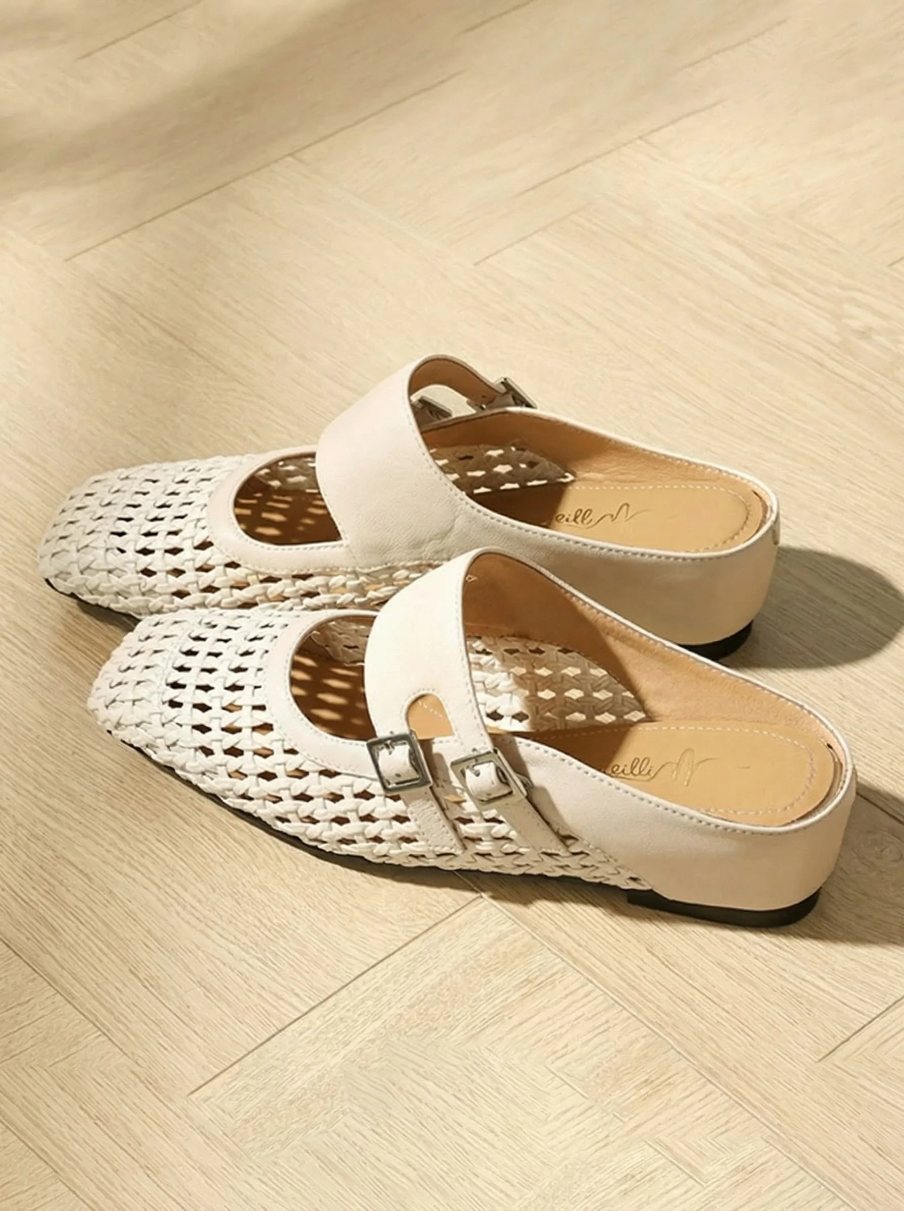 Woven Double-Buckle Mules