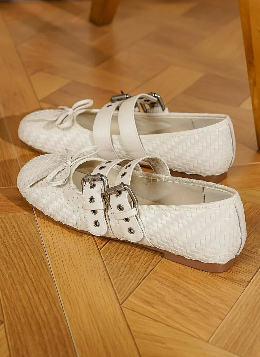 Woven Double-Strap Mary Jane Flats - Image 3