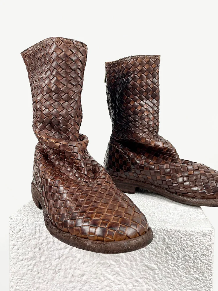 Woven Horse Leather Mid-Calf Boots - Image 2