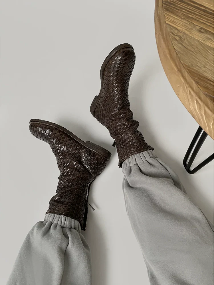Woven Horse Leather Mid-Calf Boots - Image 3
