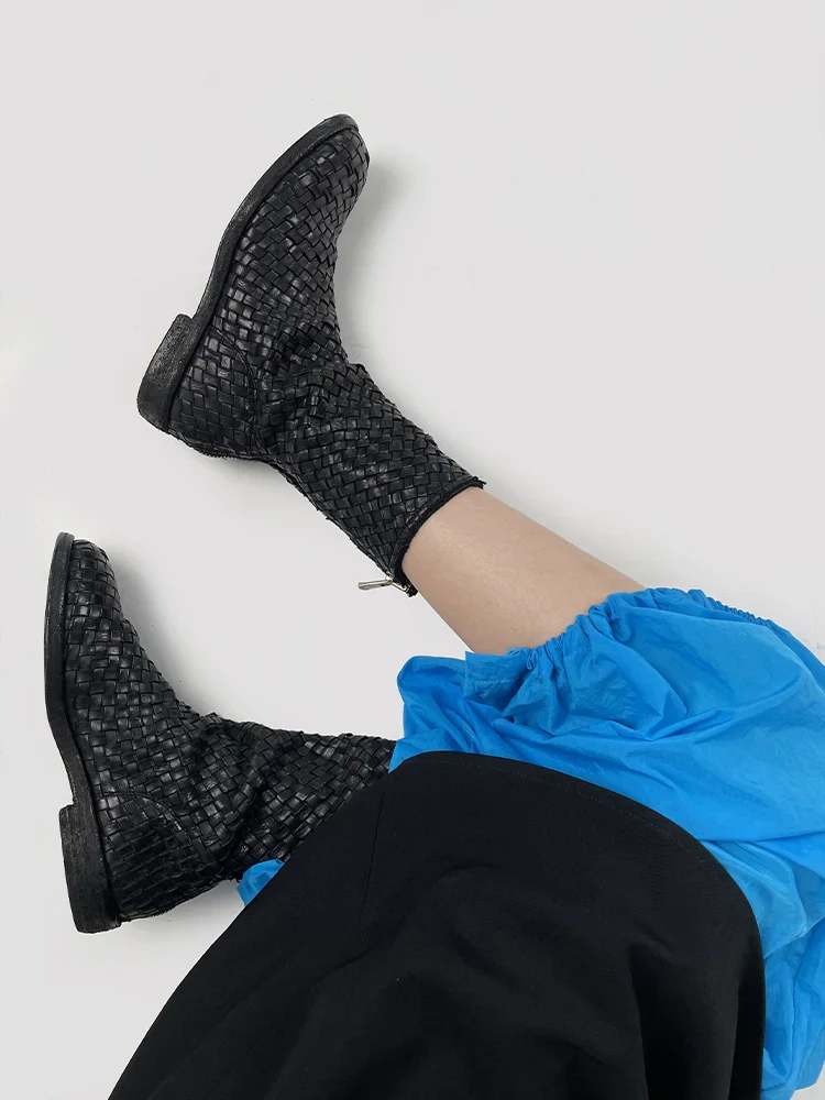 Woven Horse Leather Mid-Calf Boots - Image 4