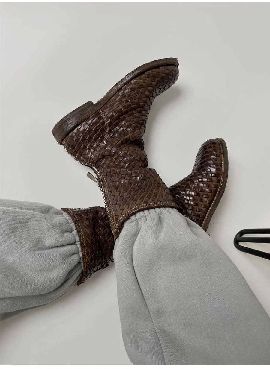 Woven Horse Leather Mid-Calf Boots - Image 6