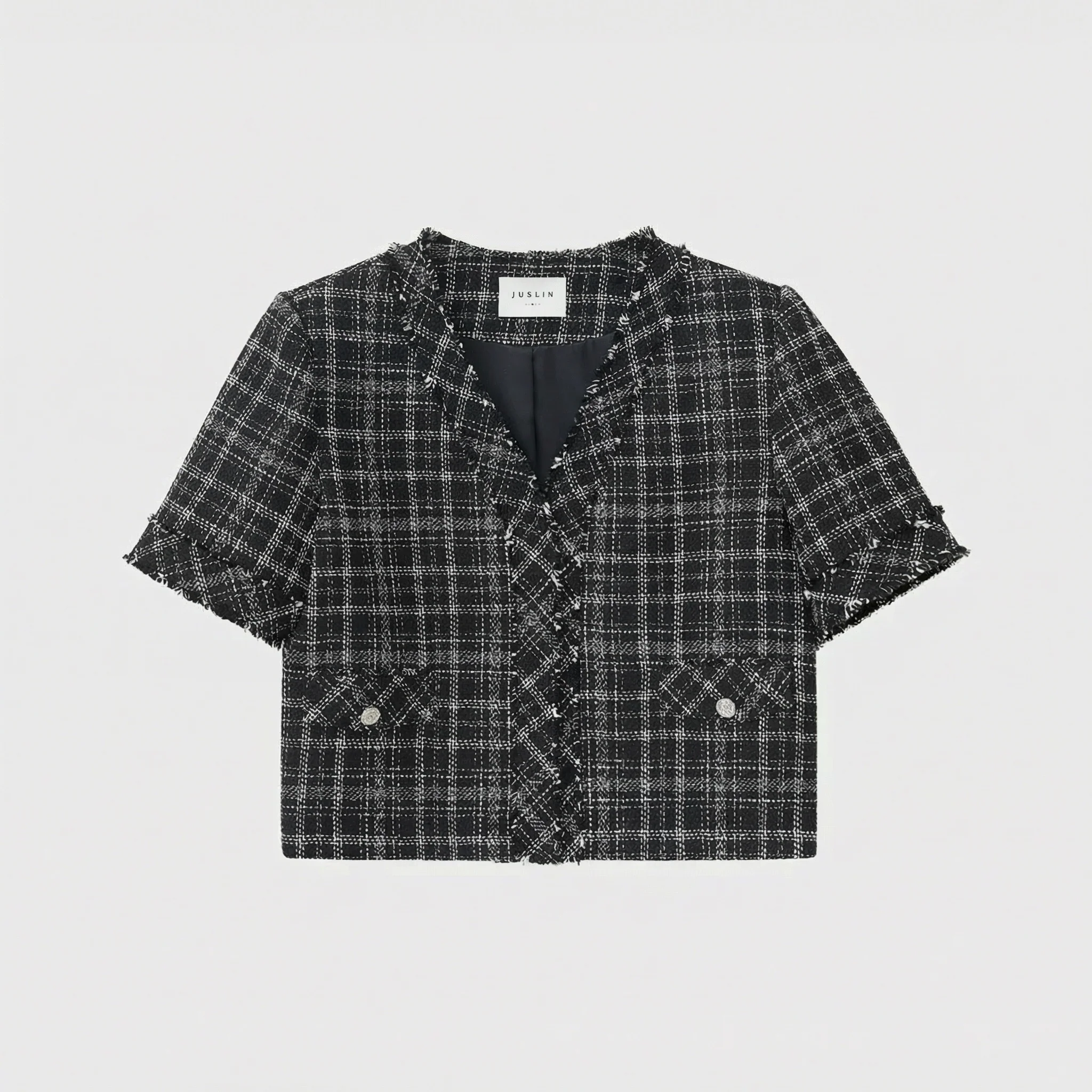 Woven Texture Plaid Jacket and Vest Set - Image 3
