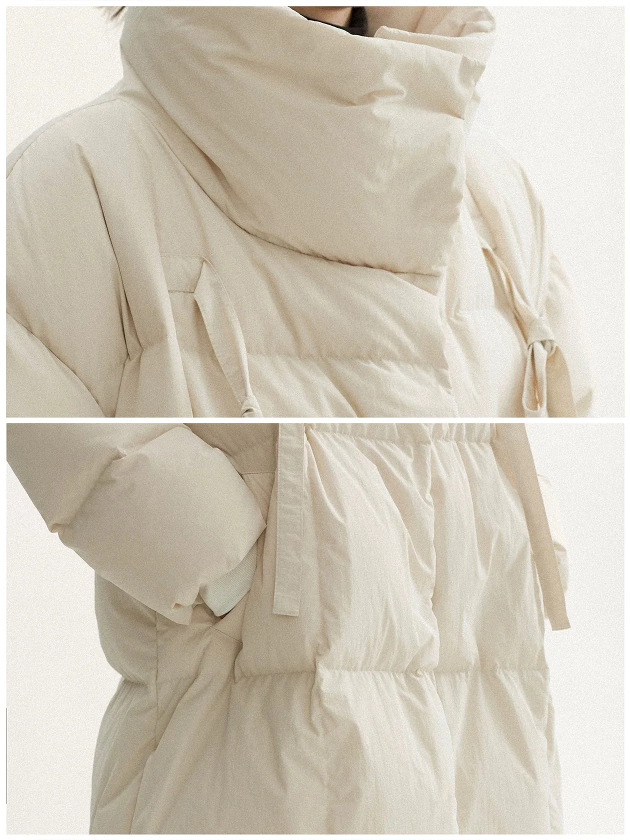 Wrap-Collar Long Down Coat - Image 4
