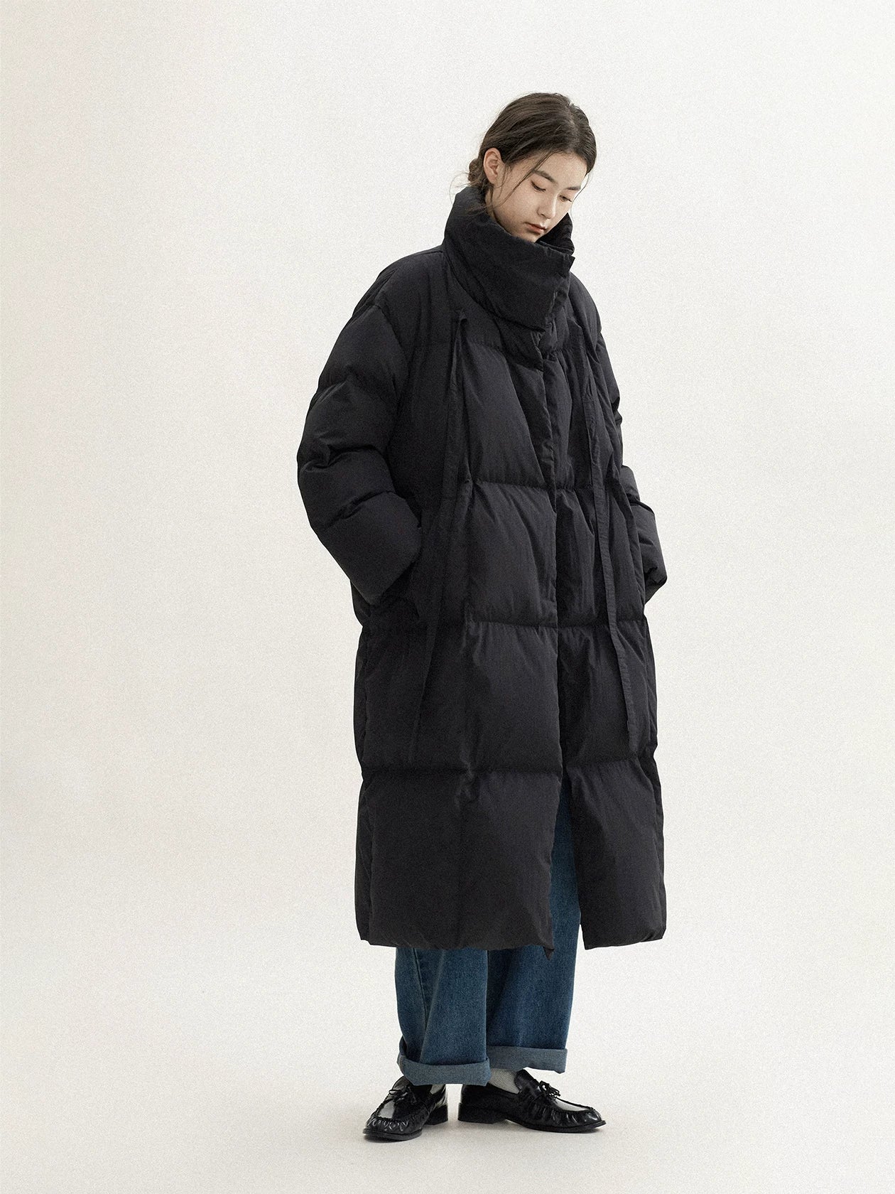Wrap-Collar Long Down Coat - Image 5