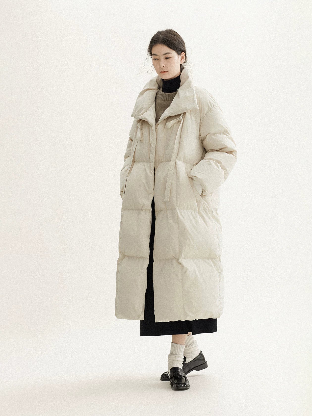 Wrap-Collar Long Down Coat - Image 6