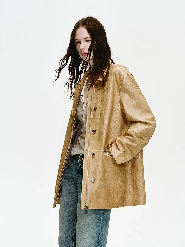 Wrinkled Leather Car Coat - Image 3