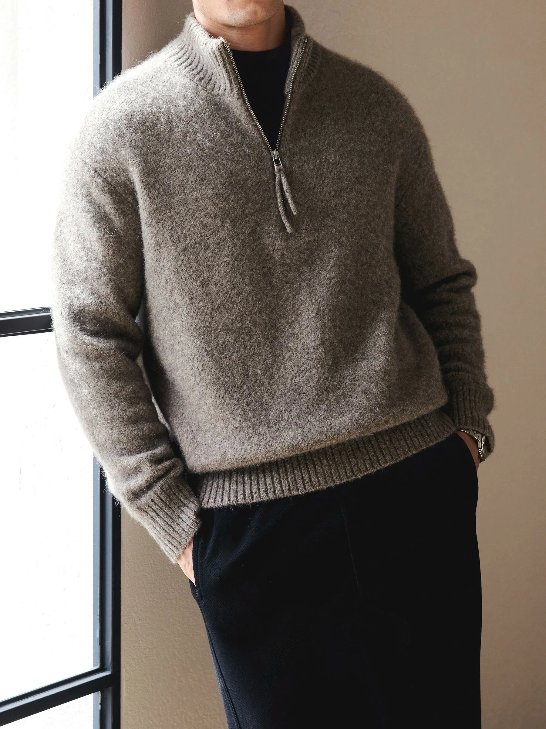 Yak Alpaca Half-Zip Mock-Neck Sweater - Image 2