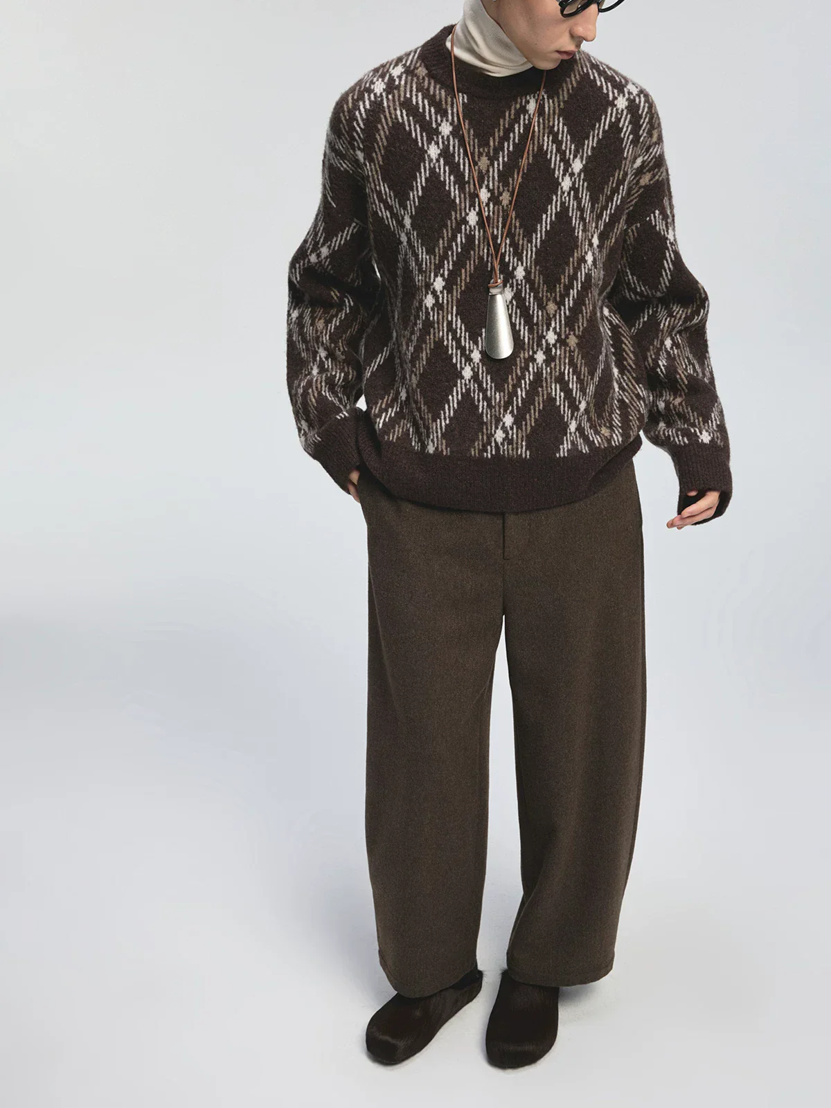 Yak Wool Blend Argyle Crewneck Sweater - Image 5