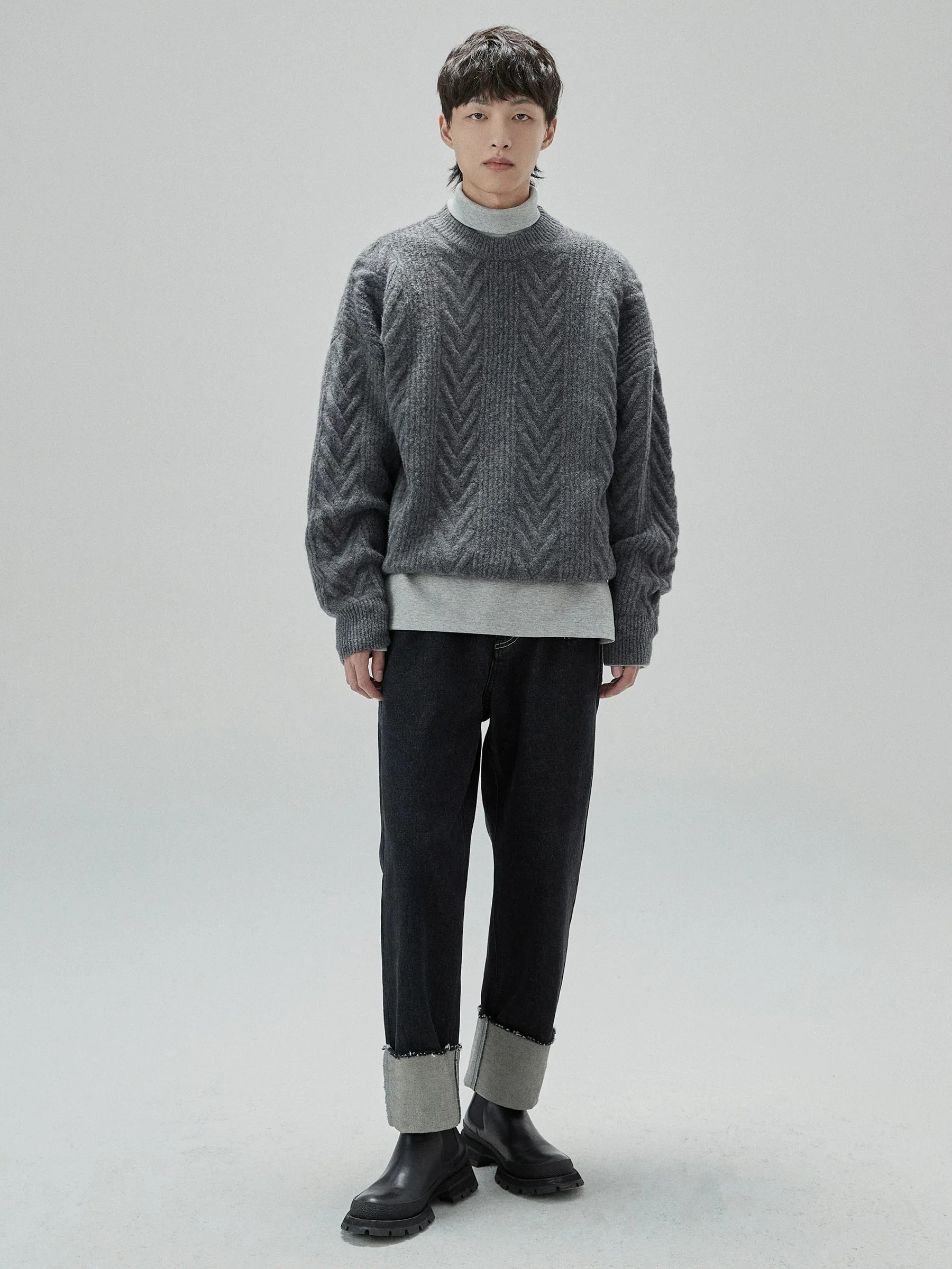 Yak Wool Blend Chevron Cable Crewneck - Image 4
