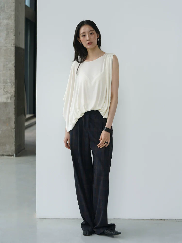 Yarn-Dyed Check Wide-Leg Trousers - Image 2