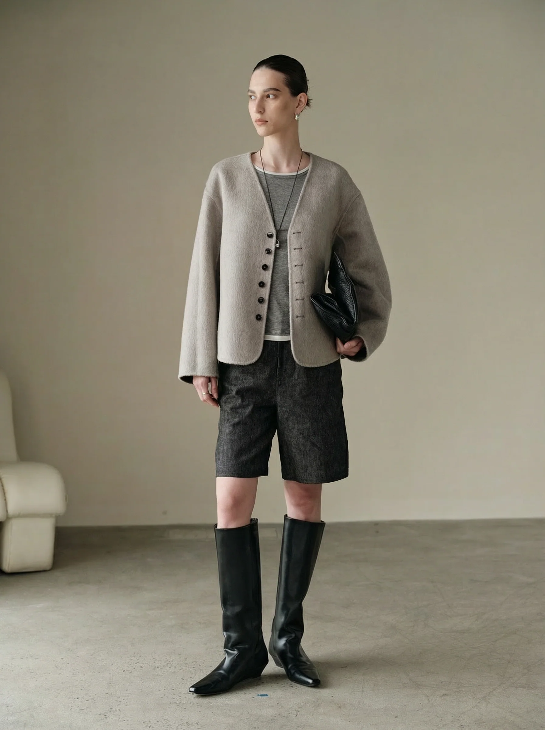 Yarn-Dyed Linen-Cotton High-Waist Bermuda Shorts