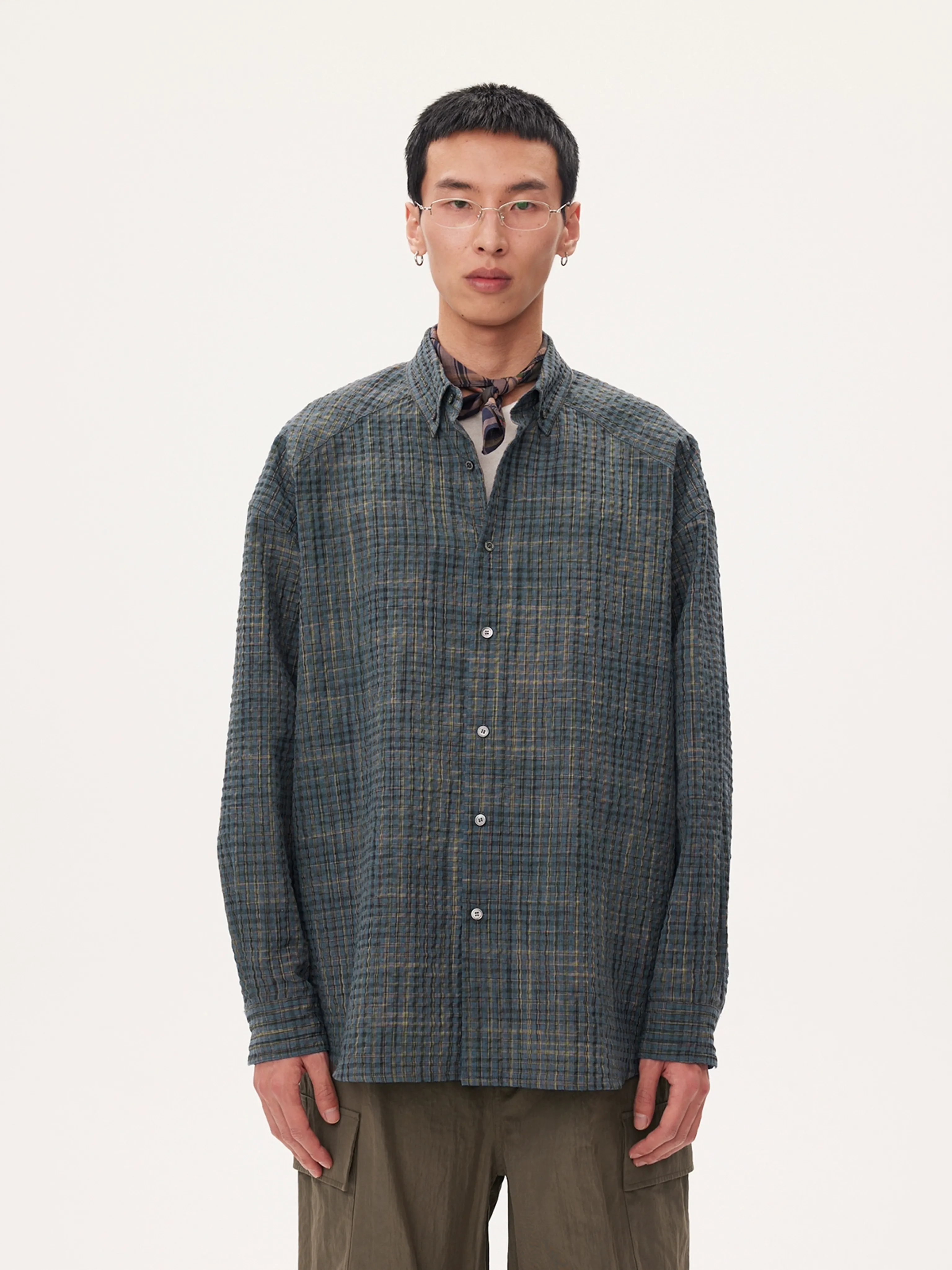 Yarn-Dyed Plaid Seersucker Shirt - Image 6