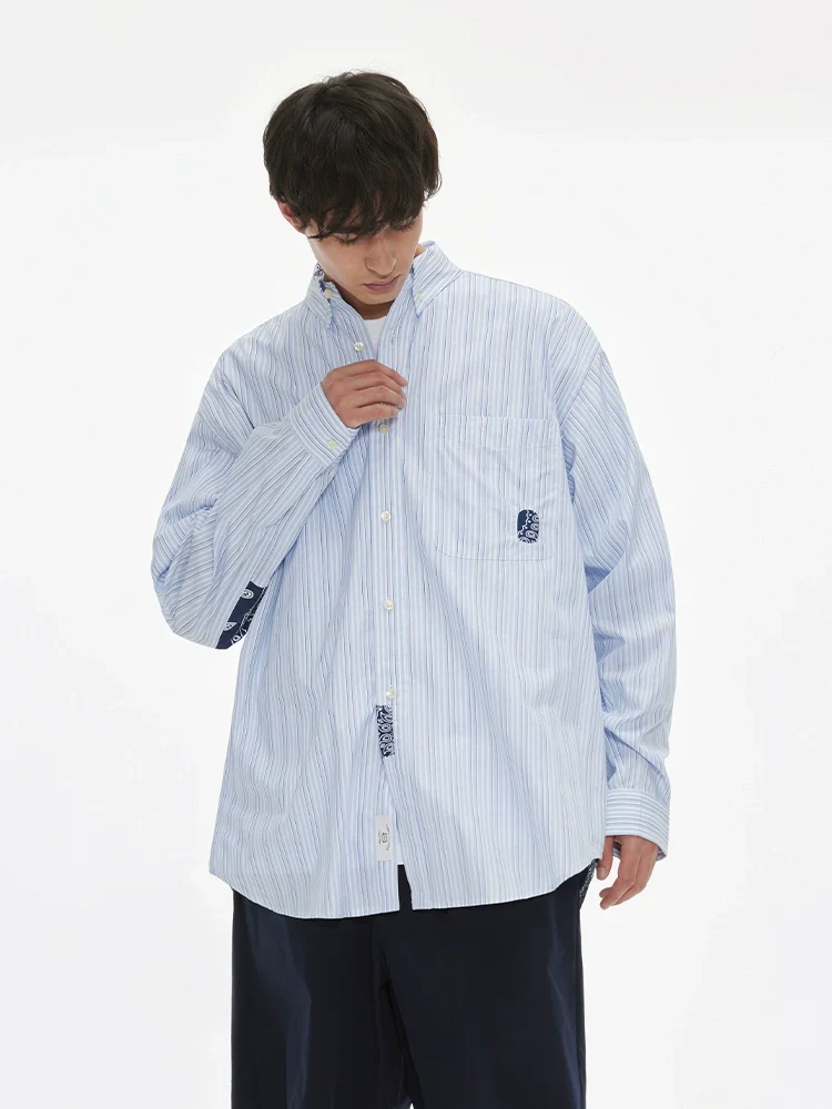 Yarn-Dyed Striped Patchwork Shirt