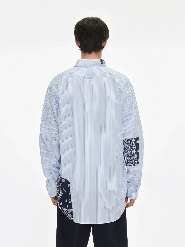 Yarn-Dyed Striped Patchwork Shirt - Image 2