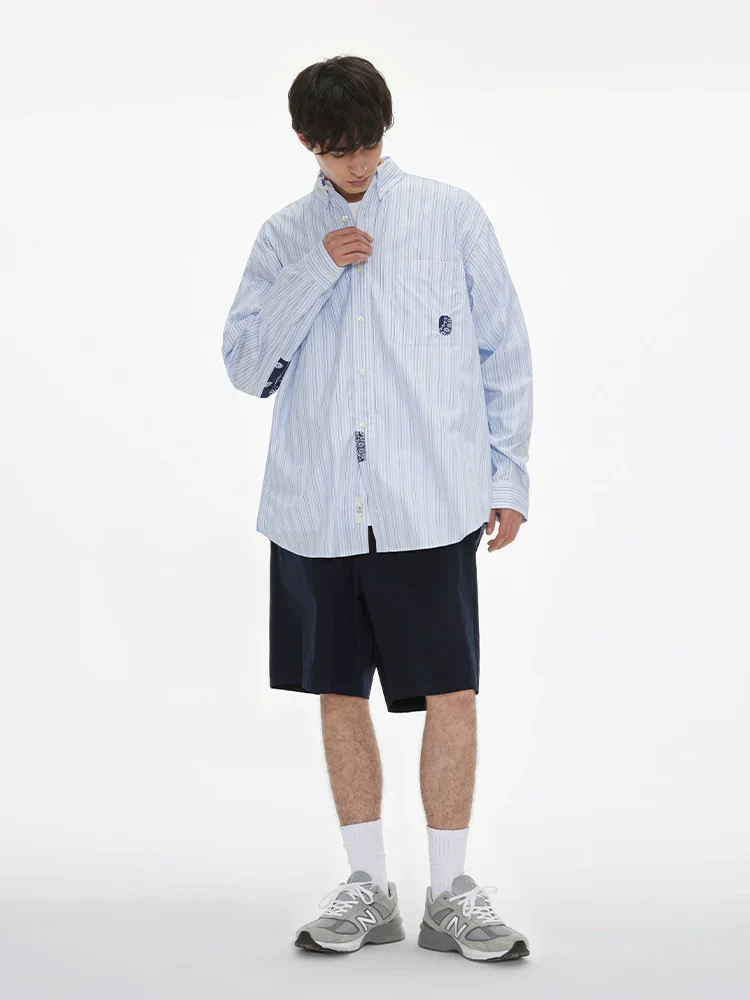 Yarn-Dyed Striped Patchwork Shirt - Image 4