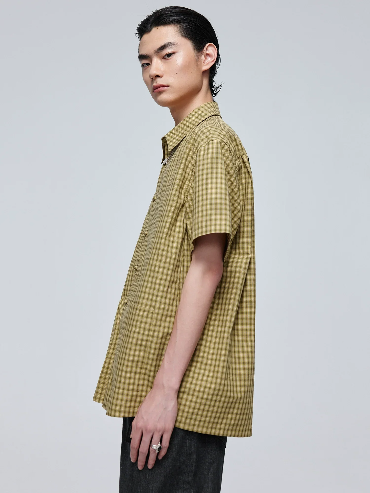 Yellow-Green Plaid Short-Sleeve Shirt - Image 3