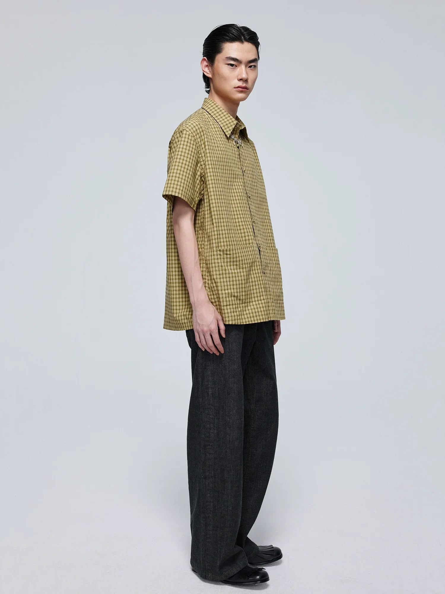 Yellow-Green Plaid Short-Sleeve Shirt - Image 4