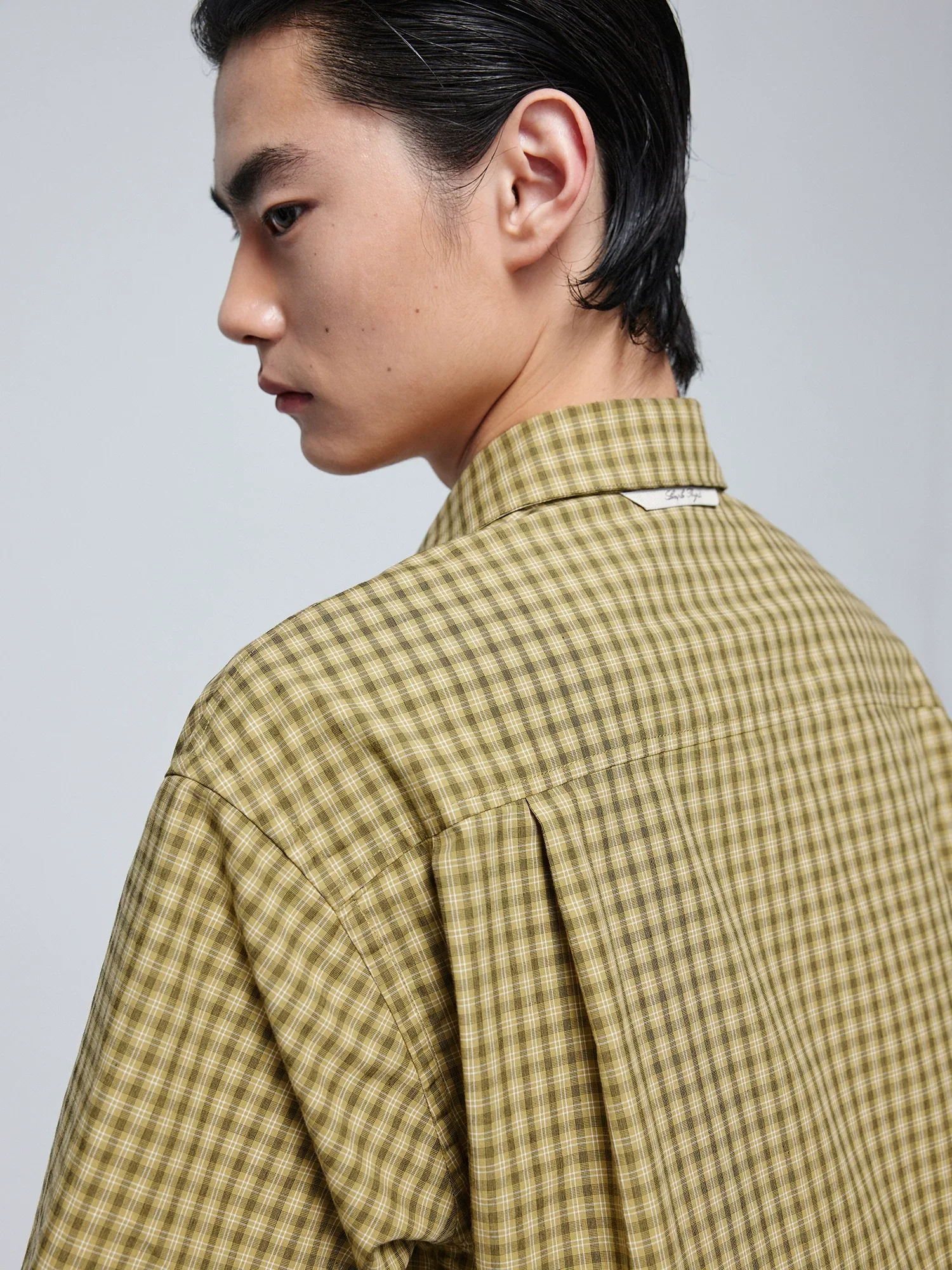 Yellow-Green Plaid Short-Sleeve Shirt - Image 5